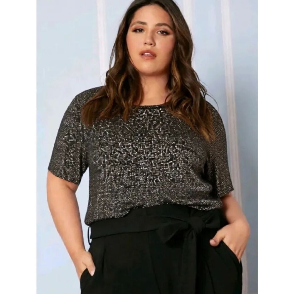 Allison Daley Shimmer Black Short Sleeve Knit Tee